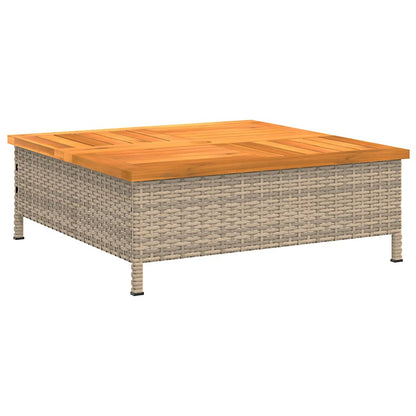 Tuintafel 70x70x25 cm poly rattan en acaciahout beige - AllerleiShop