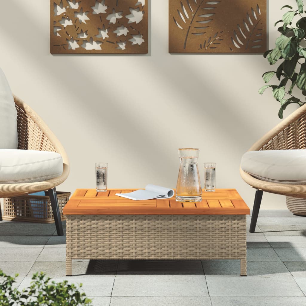 Tuintafel 70x70x25 cm poly rattan en acaciahout beige - AllerleiShop