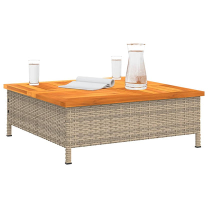 Tuintafel 70x70x25 cm poly rattan en acaciahout beige - AllerleiShop