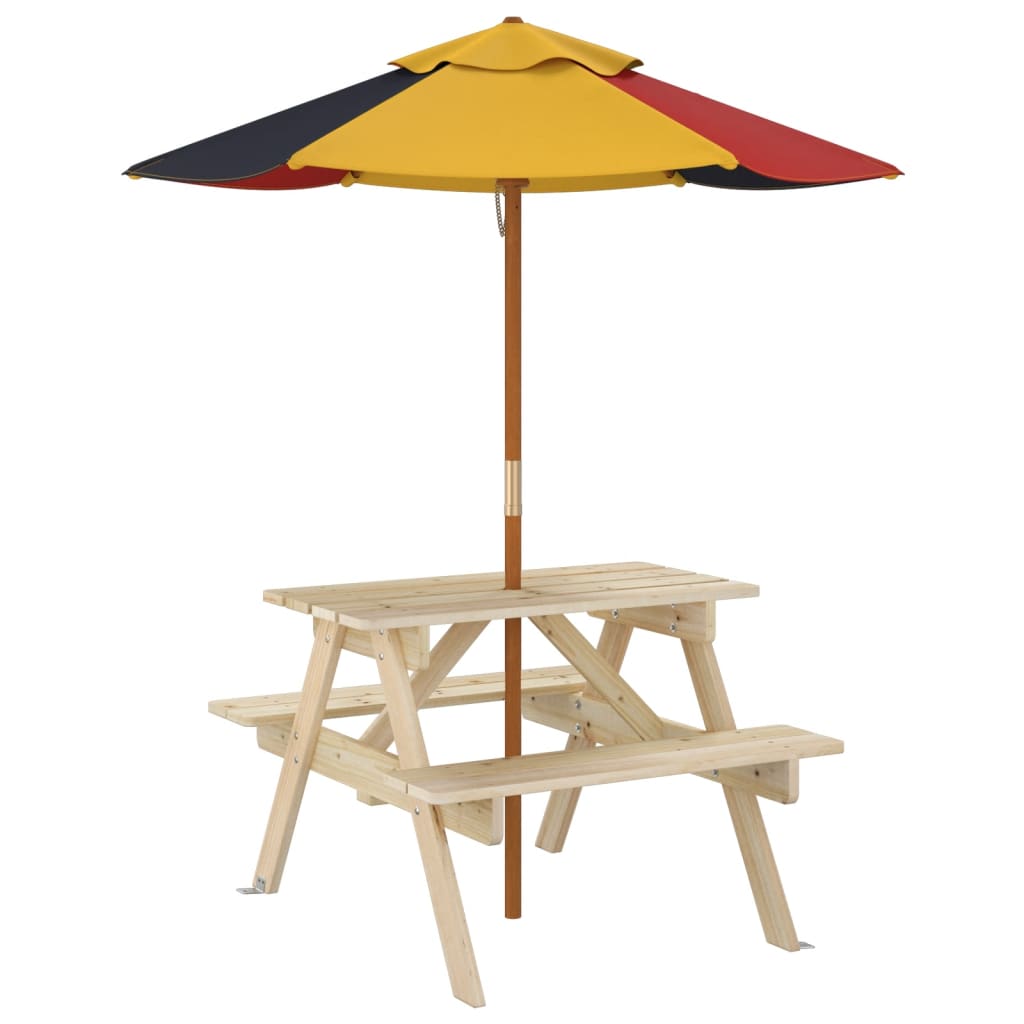 Picknicktafel voor 4 kinderen met parasol massief vurenhout - AllerleiShop