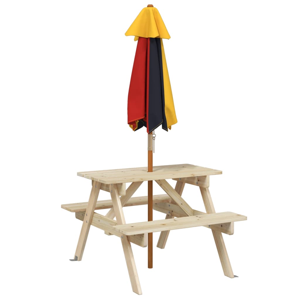 Picknicktafel voor 4 kinderen met parasol massief vurenhout - AllerleiShop