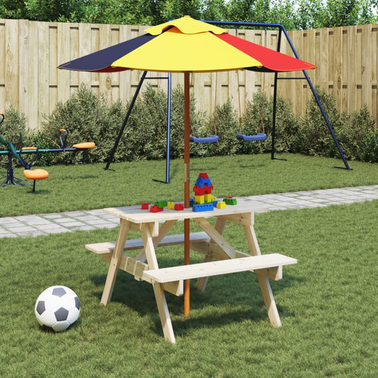 Picknicktafel voor 4 kinderen met parasol massief vurenhout - AllerleiShop