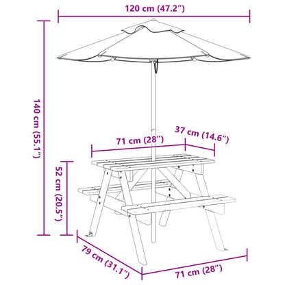 Picknicktafel voor 4 kinderen met parasol massief vurenhout - AllerleiShop