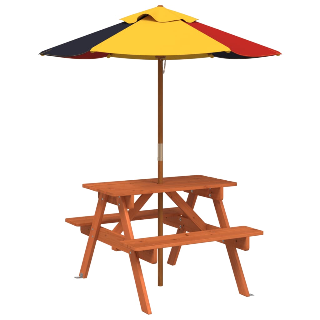 Picknicktafel voor 4 kinderen met parasol massief vurenhout - AllerleiShop