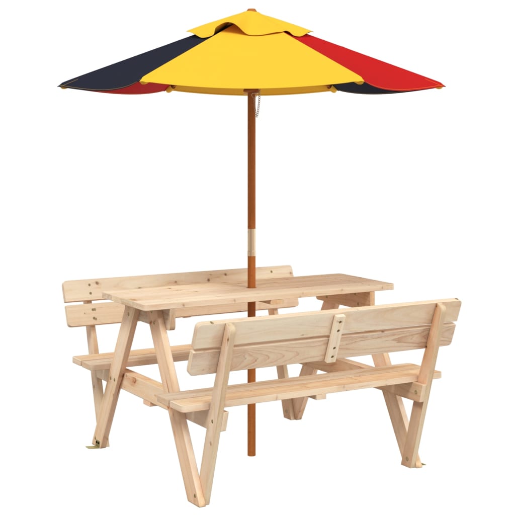 Picknicktafel voor 4 kinderen met parasol massief vurenhout - AllerleiShop