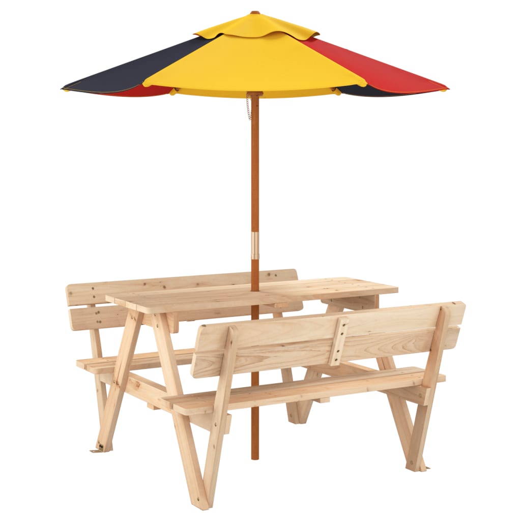 Picknicktafel voor 4 kinderen met parasol massief vurenhout - AllerleiShop