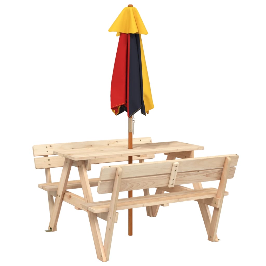 Picknicktafel voor 4 kinderen met parasol massief vurenhout - AllerleiShop