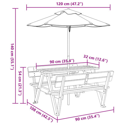 Picknicktafel voor 4 kinderen met parasol massief vurenhout - AllerleiShop