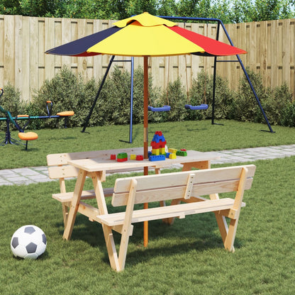 Picknicktafel voor 4 kinderen met parasol massief vurenhout - AllerleiShop