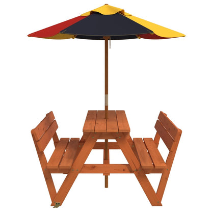 Picknicktafel voor 4 kinderen met parasol massief vurenhout - AllerleiShop