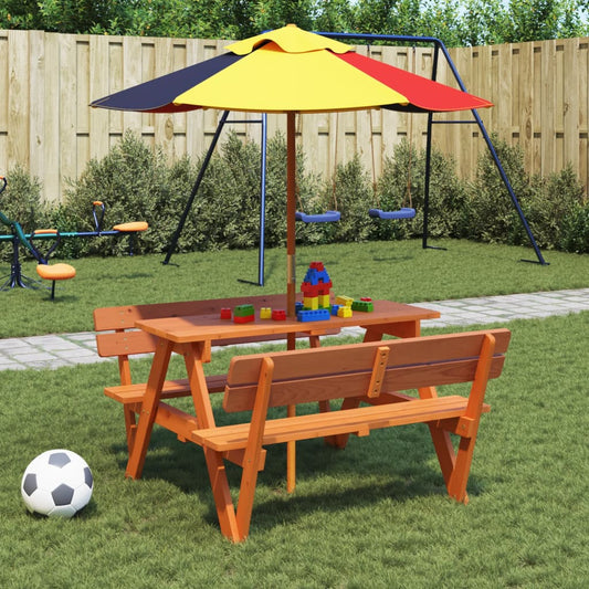 Picknicktafel voor 4 kinderen met parasol massief vurenhout - AllerleiShop