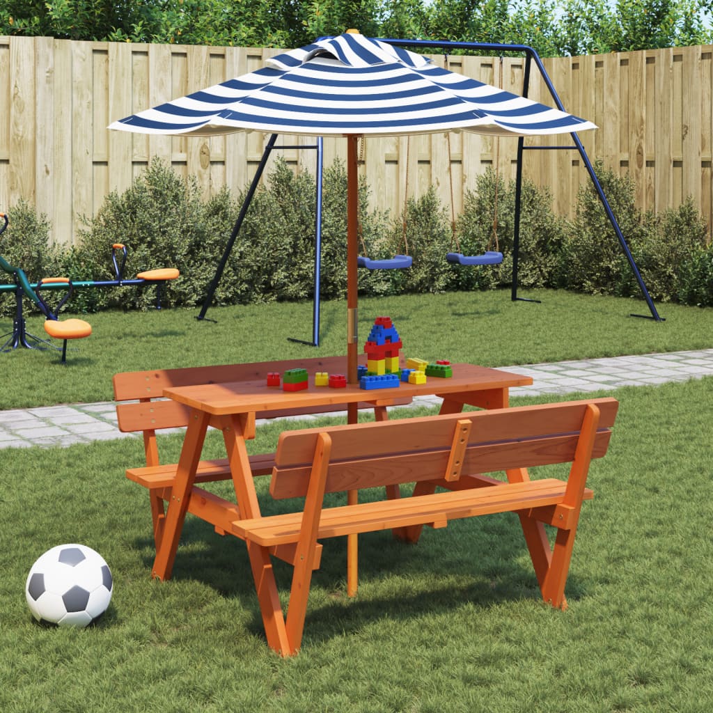 Picknicktafel voor 4 kinderen met parasol massief vurenhout - AllerleiShop