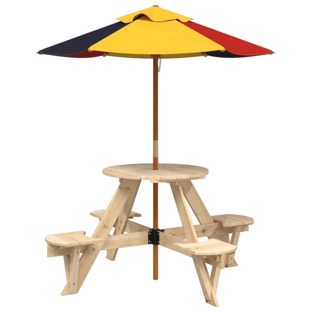 Picknicktafel voor 4 kinderen met parasol rond vurenhout - AllerleiShop