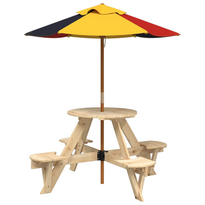 Picknicktafel voor 4 kinderen met parasol rond vurenhout - AllerleiShop