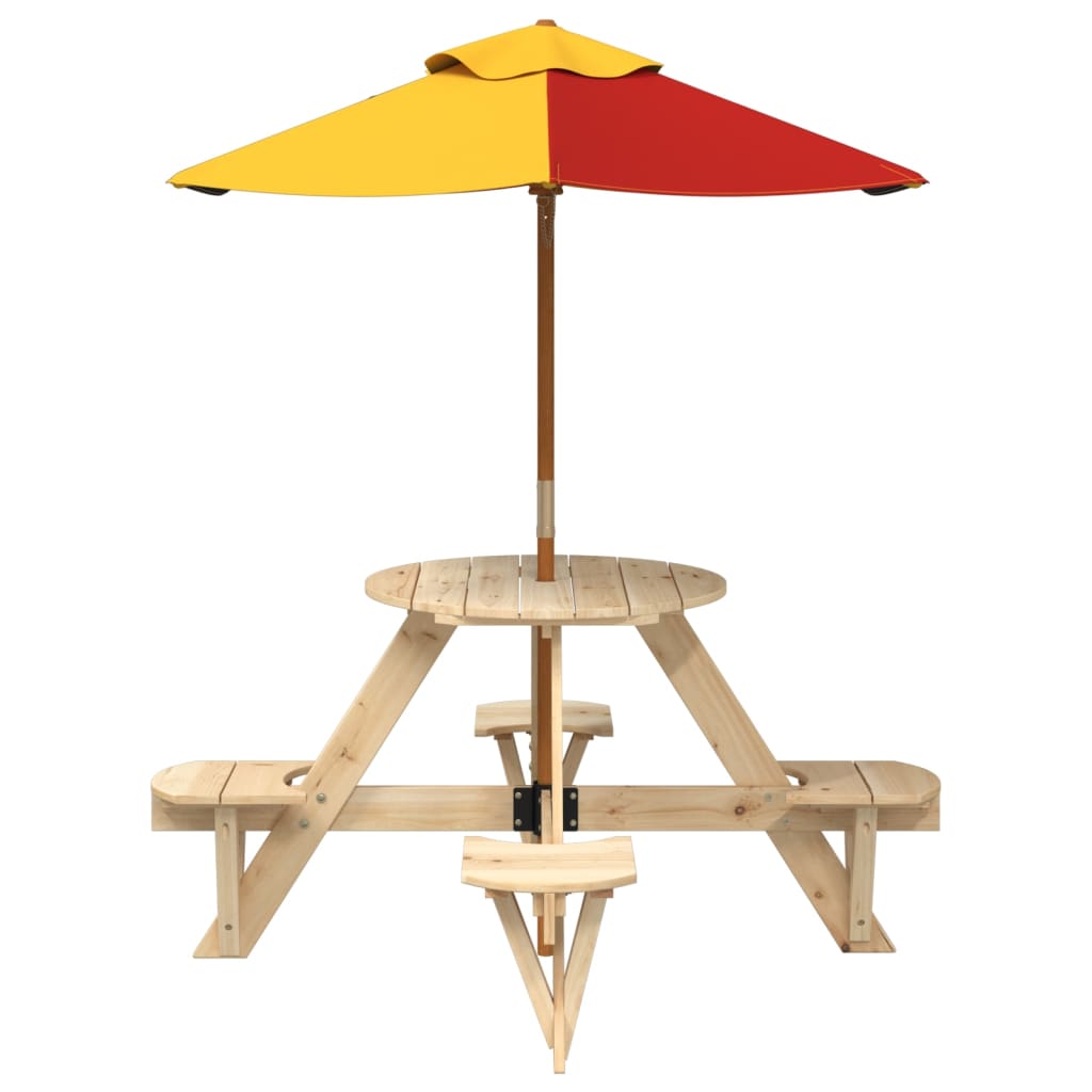 Picknicktafel voor 4 kinderen met parasol rond vurenhout - AllerleiShop