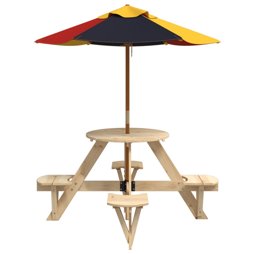 Picknicktafel voor 4 kinderen met parasol rond vurenhout - AllerleiShop