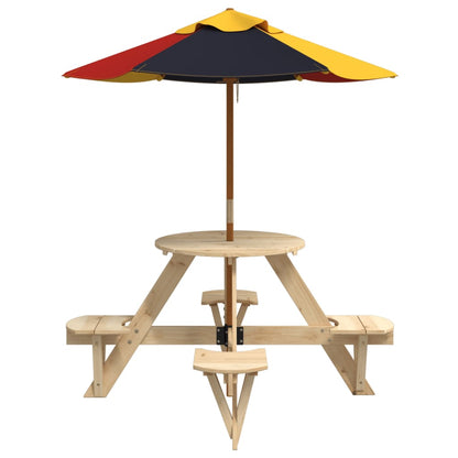 Picknicktafel voor 4 kinderen met parasol rond vurenhout - AllerleiShop