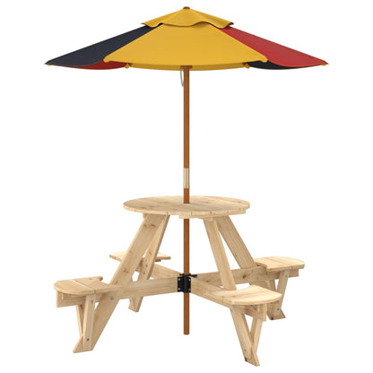 Picknicktafel voor 4 kinderen met parasol rond vurenhout - AllerleiShop