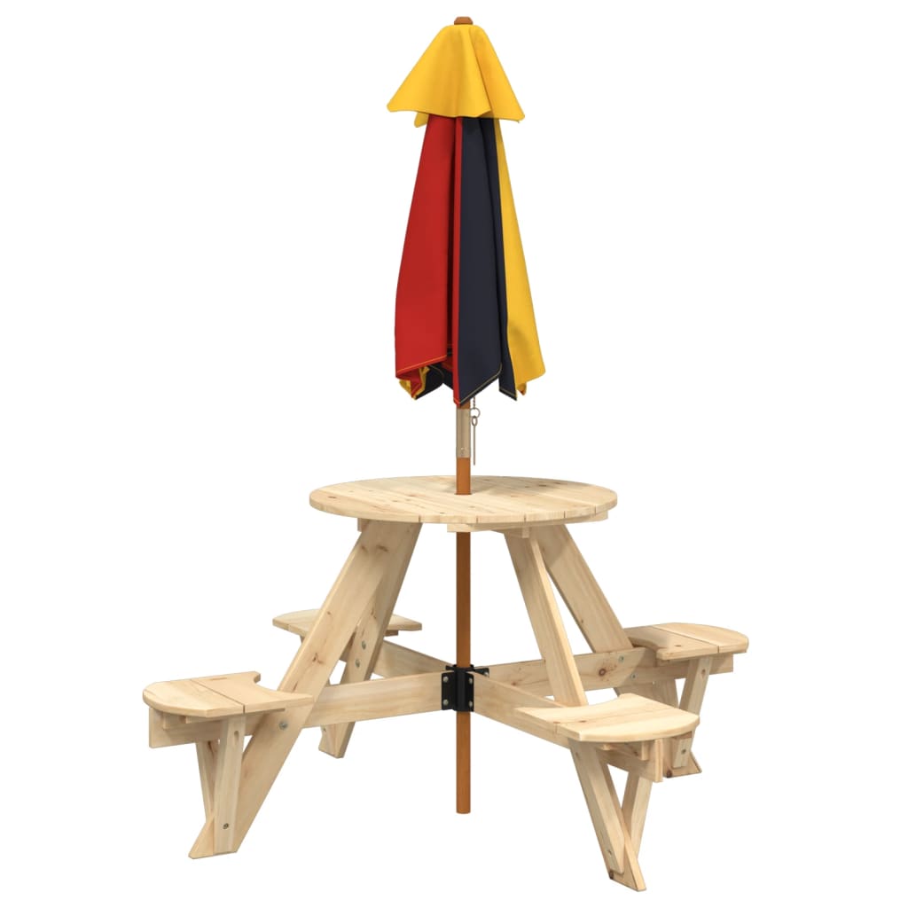 Picknicktafel voor 4 kinderen met parasol rond vurenhout - AllerleiShop