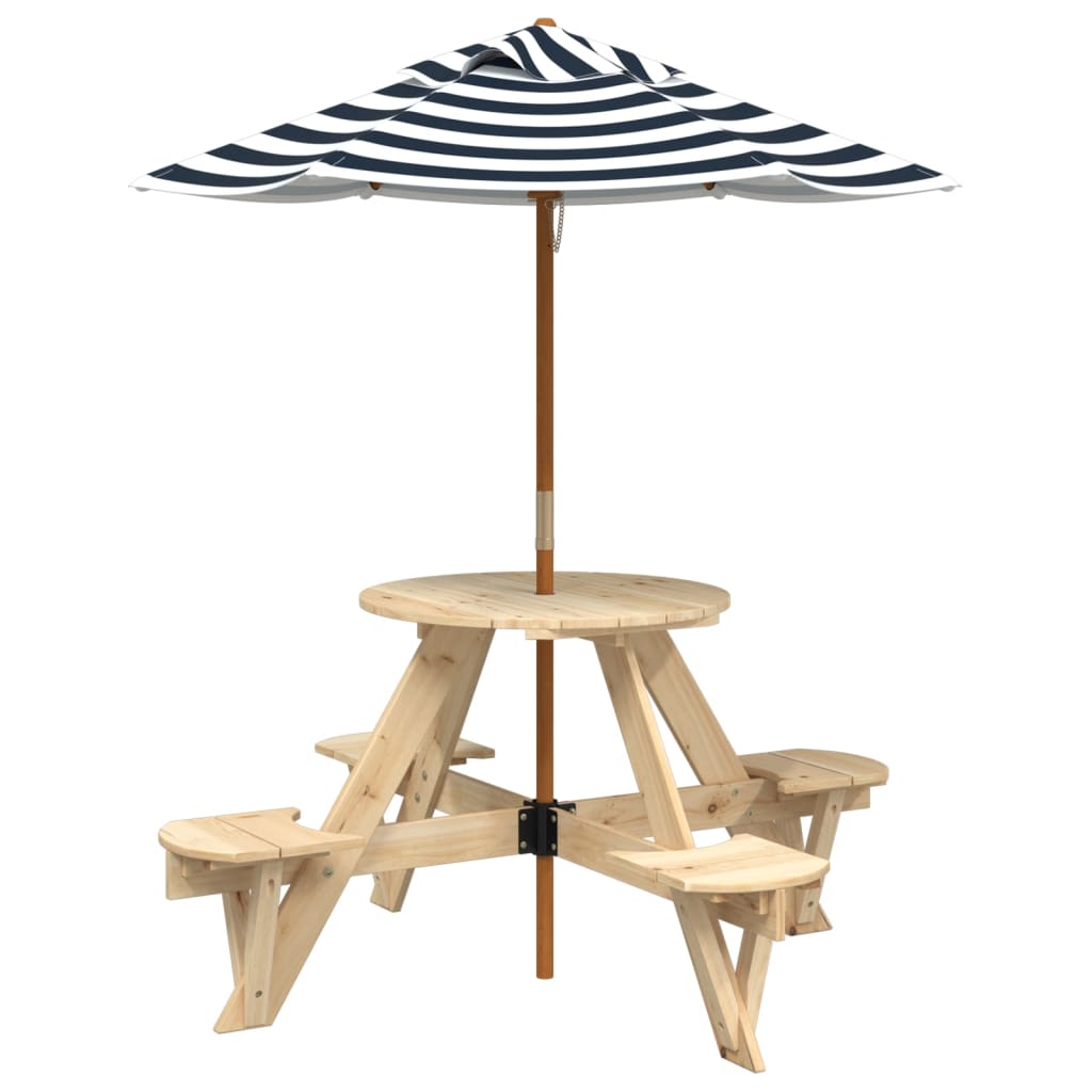 Picknicktafel voor 4 kinderen met parasol rond vurenhout - AllerleiShop