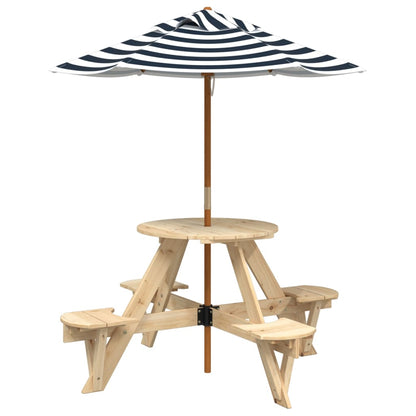 Picknicktafel voor 4 kinderen met parasol rond vurenhout - AllerleiShop