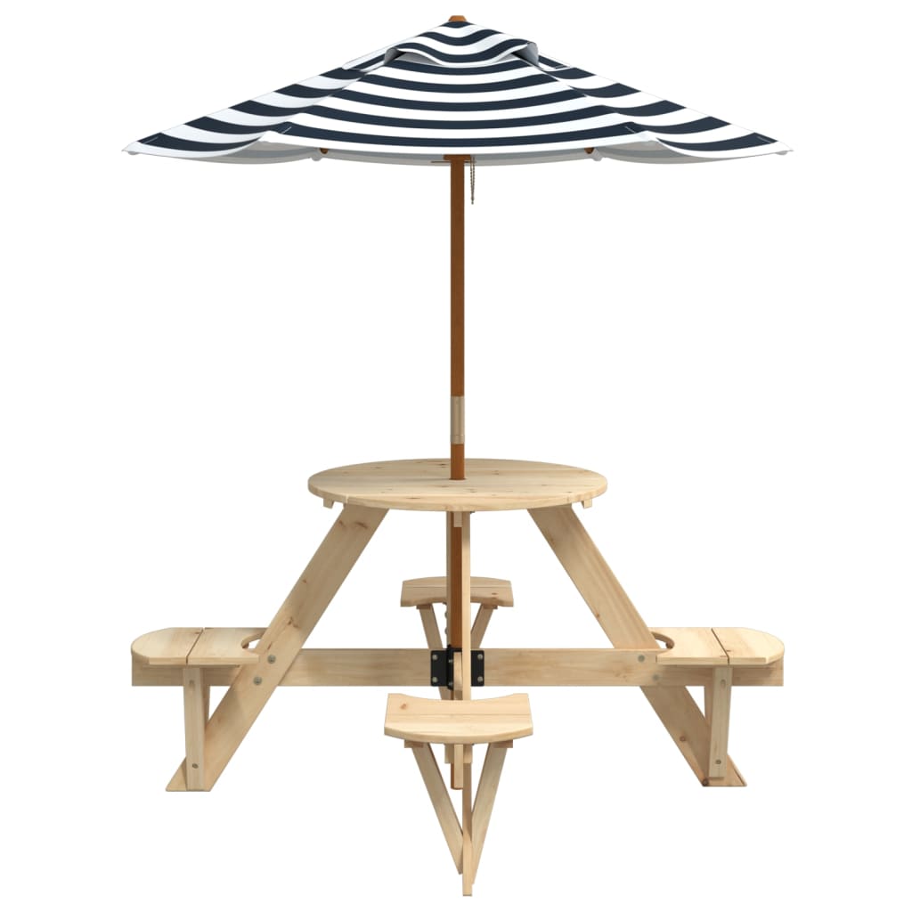 Picknicktafel voor 4 kinderen met parasol rond vurenhout - AllerleiShop