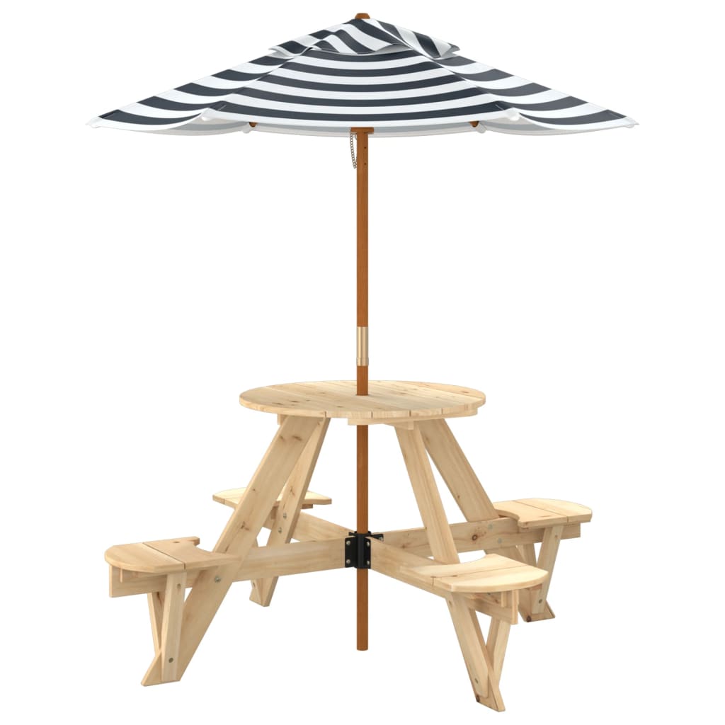 Picknicktafel voor 4 kinderen met parasol rond vurenhout - AllerleiShop