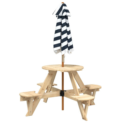 Picknicktafel voor 4 kinderen met parasol rond vurenhout - AllerleiShop