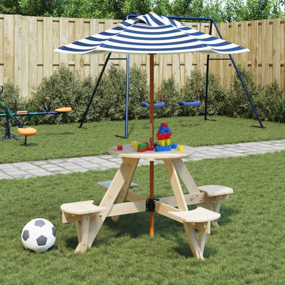 Picknicktafel voor 4 kinderen met parasol rond vurenhout - AllerleiShop