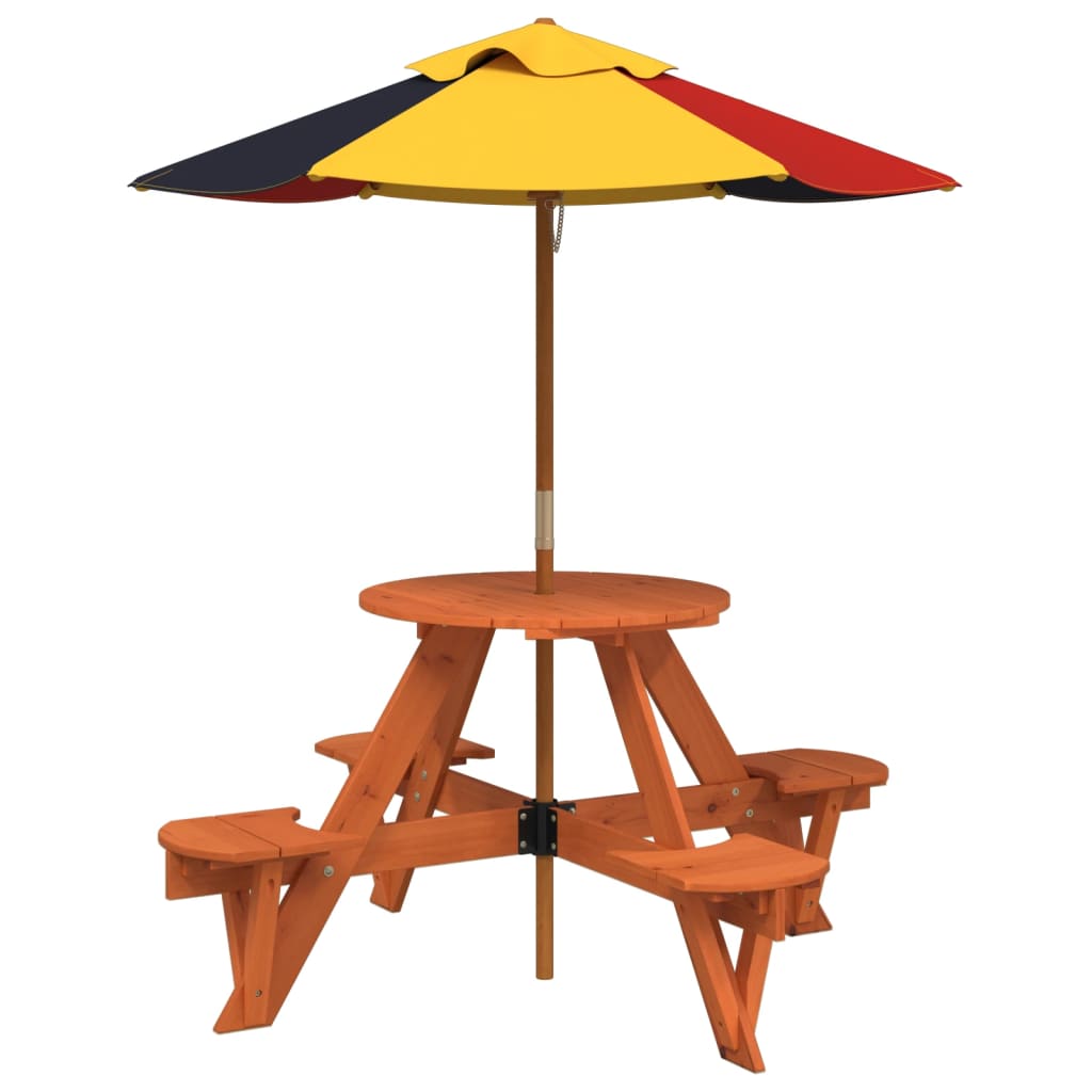 Picknicktafel voor 4 kinderen met parasol rond vurenhout - AllerleiShop