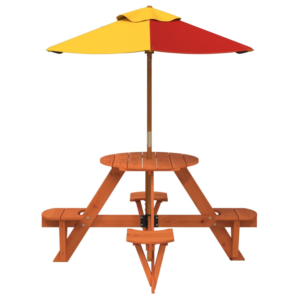 Picknicktafel voor 4 kinderen met parasol rond vurenhout - AllerleiShop