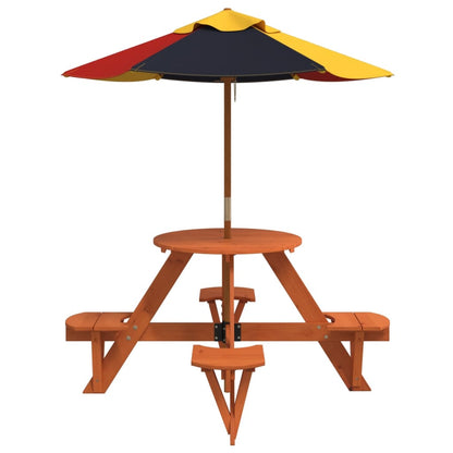 Picknicktafel voor 4 kinderen met parasol rond vurenhout - AllerleiShop