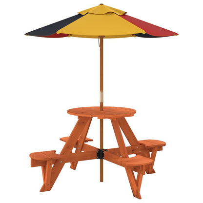 Picknicktafel voor 4 kinderen met parasol rond vurenhout - AllerleiShop