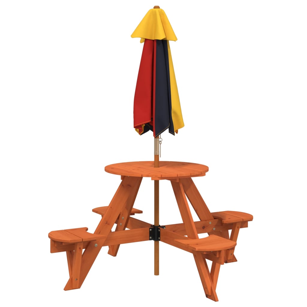 Picknicktafel voor 4 kinderen met parasol rond vurenhout - AllerleiShop