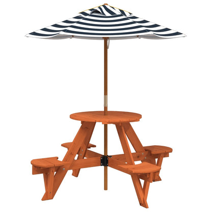 Picknicktafel voor 4 kinderen met parasol rond vurenhout - AllerleiShop