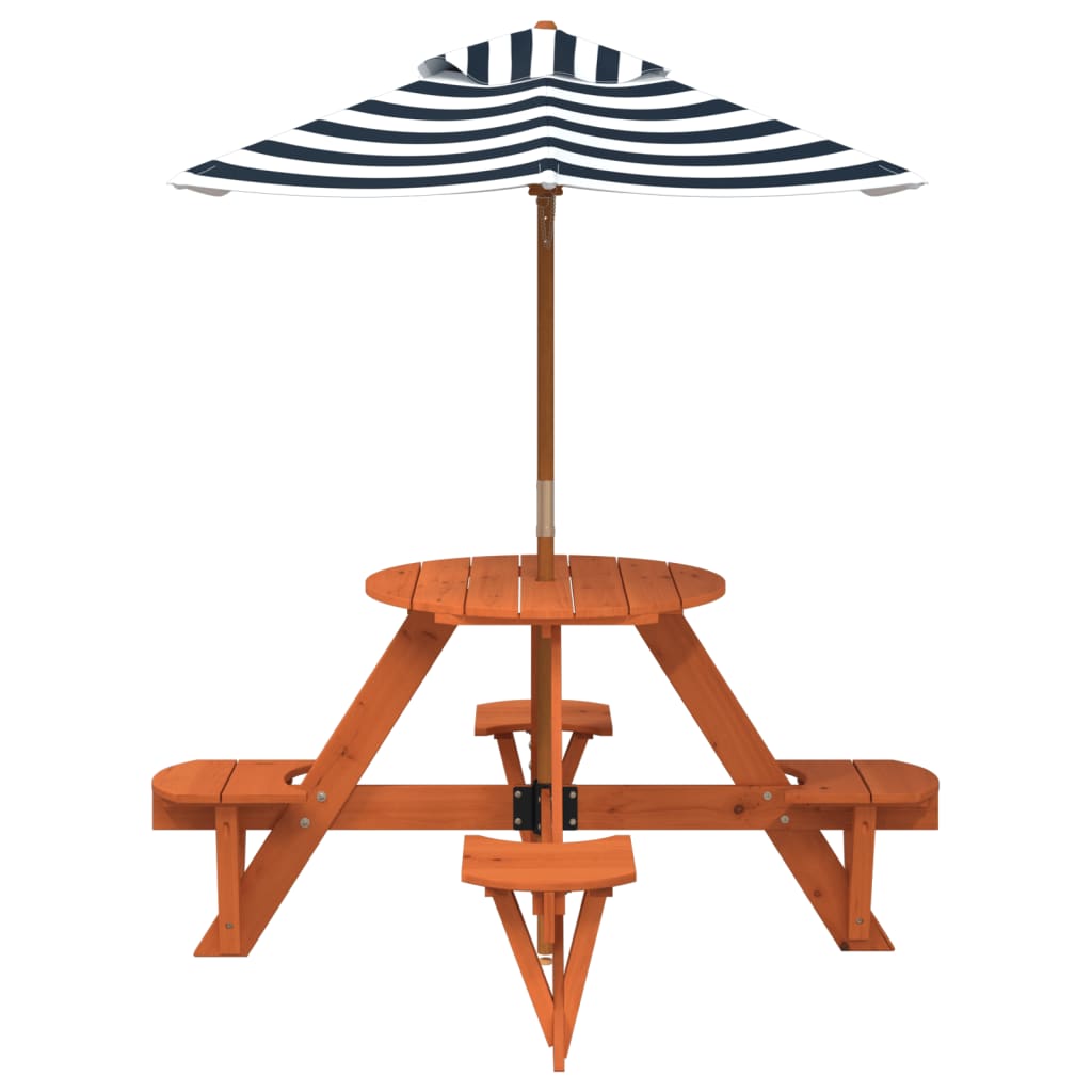 Picknicktafel voor 4 kinderen met parasol rond vurenhout - AllerleiShop