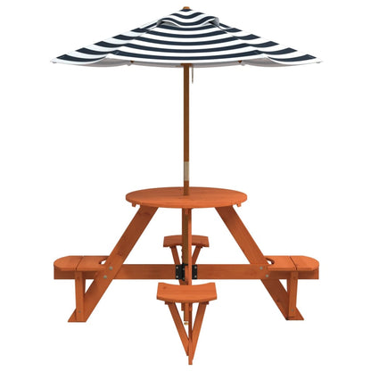 Picknicktafel voor 4 kinderen met parasol rond vurenhout - AllerleiShop