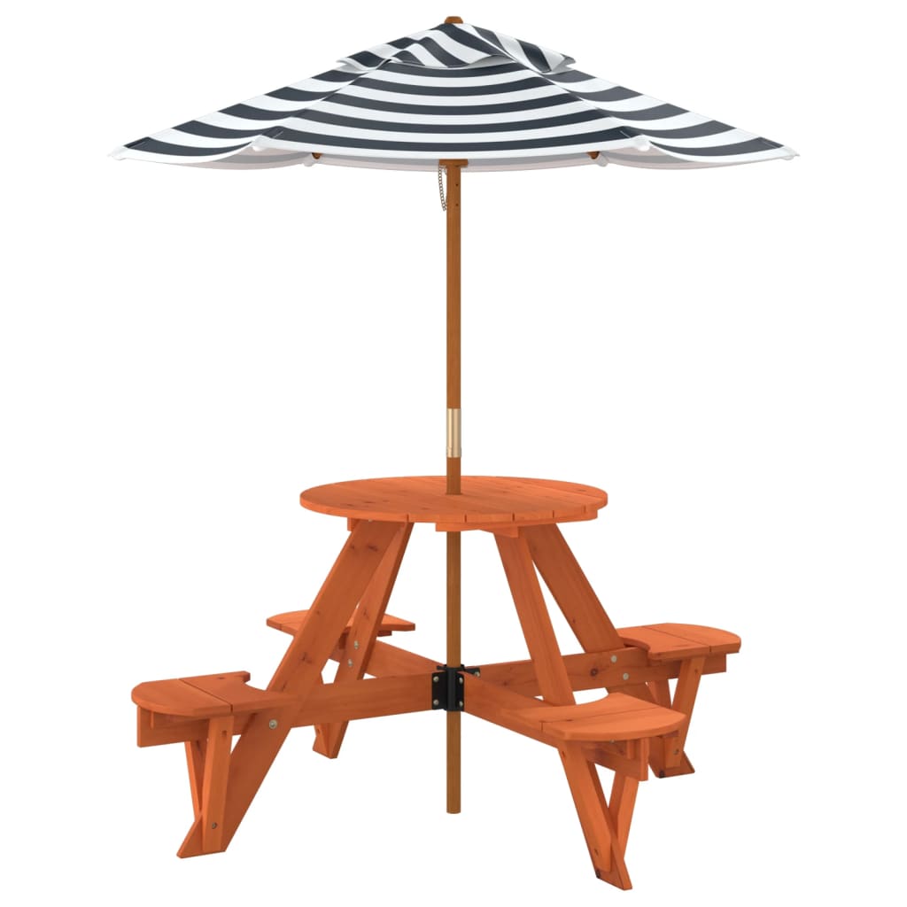 Picknicktafel voor 4 kinderen met parasol rond vurenhout - AllerleiShop