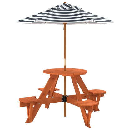 Picknicktafel voor 4 kinderen met parasol rond vurenhout - AllerleiShop