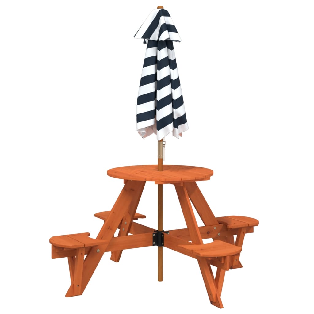 Picknicktafel voor 4 kinderen met parasol rond vurenhout - AllerleiShop