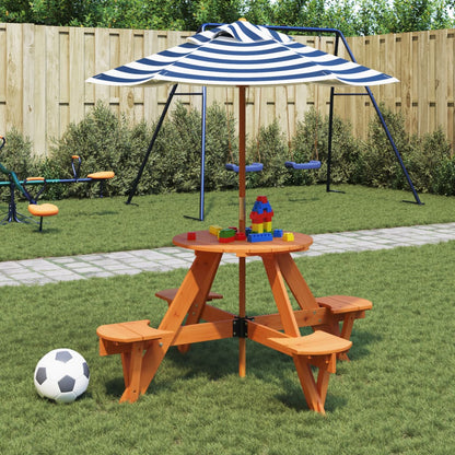 Picknicktafel voor 4 kinderen met parasol rond vurenhout - AllerleiShop