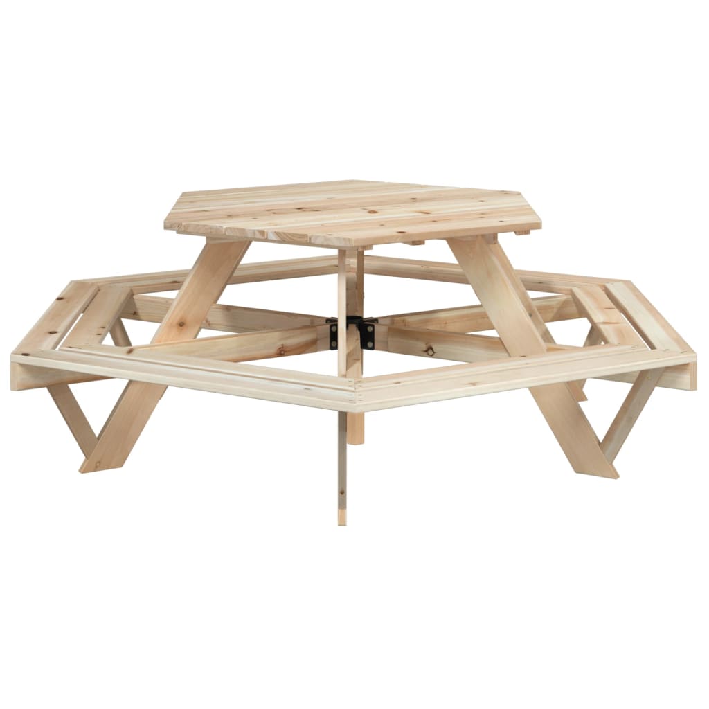 Picknicktafel voor 4 kinderen met parasol zeshoekig vurenhout - AllerleiShop