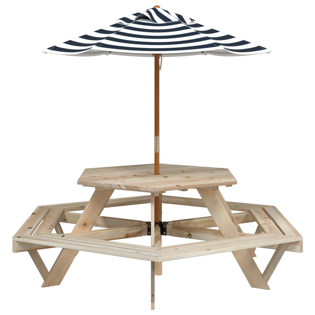 Picknicktafel voor 4 kinderen met parasol zeshoekig vurenhout - AllerleiShop