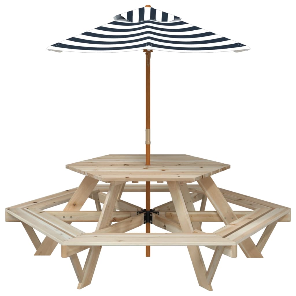 Picknicktafel voor 4 kinderen met parasol zeshoekig vurenhout - AllerleiShop