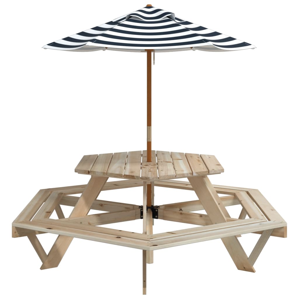 Picknicktafel voor 4 kinderen met parasol zeshoekig vurenhout - AllerleiShop