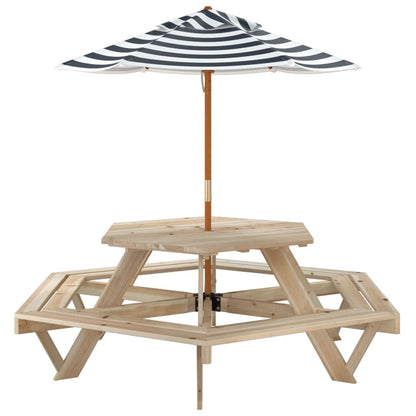 Picknicktafel voor 4 kinderen met parasol zeshoekig vurenhout - AllerleiShop