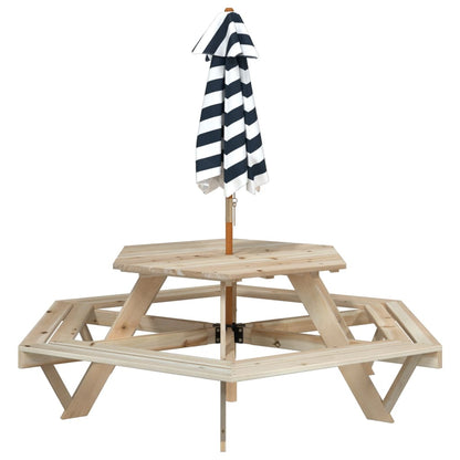 Picknicktafel voor 4 kinderen met parasol zeshoekig vurenhout - AllerleiShop