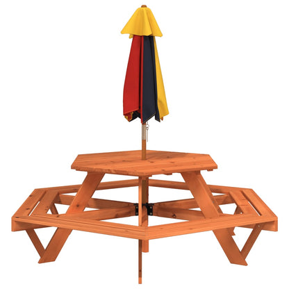 Picknicktafel voor 4 kinderen met parasol zeshoekig vurenhout - AllerleiShop