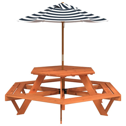 Picknicktafel voor 4 kinderen met parasol zeshoekig vurenhout - AllerleiShop