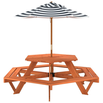 Picknicktafel voor 4 kinderen met parasol zeshoekig vurenhout - AllerleiShop